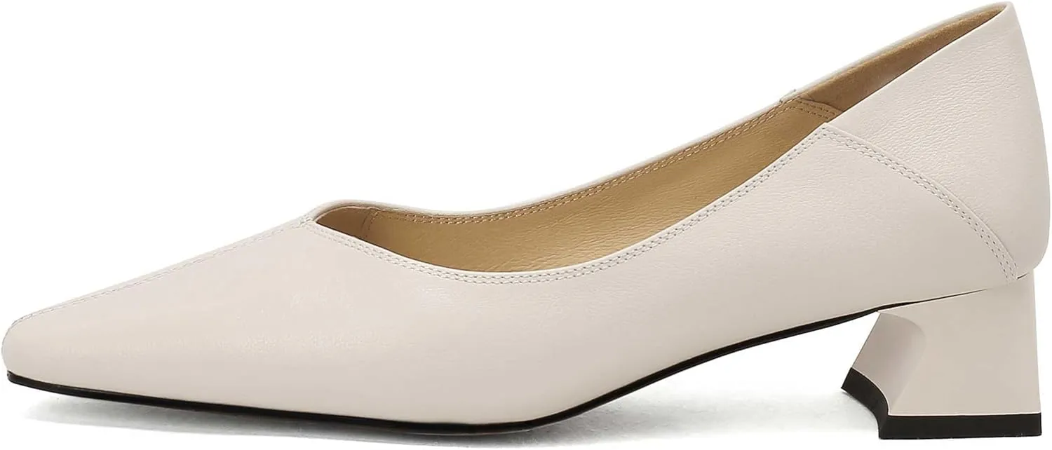 Women's Closed Toe Chunky Heels Low Block Heel Office Work Shoes Slip On Pointed Toe Dress Comfortable Pumps 2 Inch Heel Matte Loafers Shoes