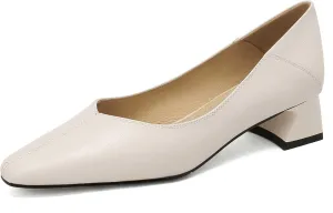 Women's Closed Toe Chunky Heels Low Block Heel Office Work Shoes Slip On Pointed Toe Dress Comfortable Pumps 2 Inch Heel Matte Loafers Shoes