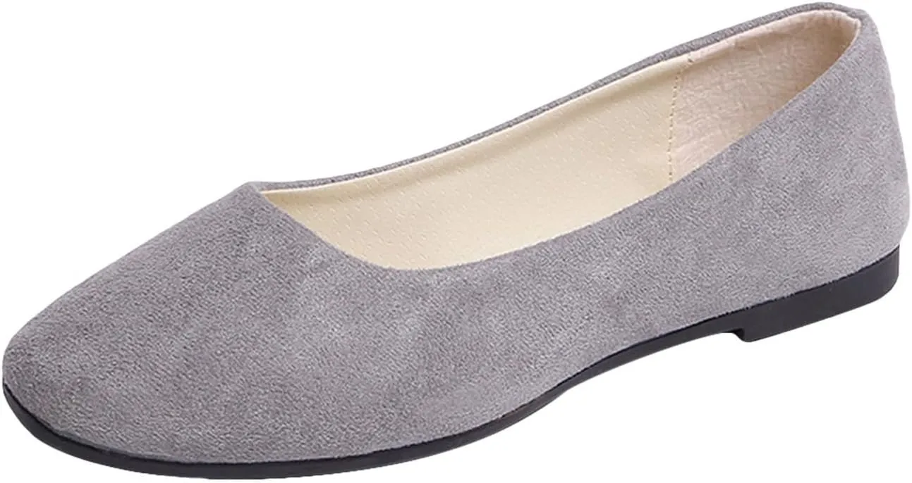 Women's Closed Toe Loafer Flat Soft Faux Suede Work Shoes Ballerina Non Slip Solid Color Single Slip On Shoes