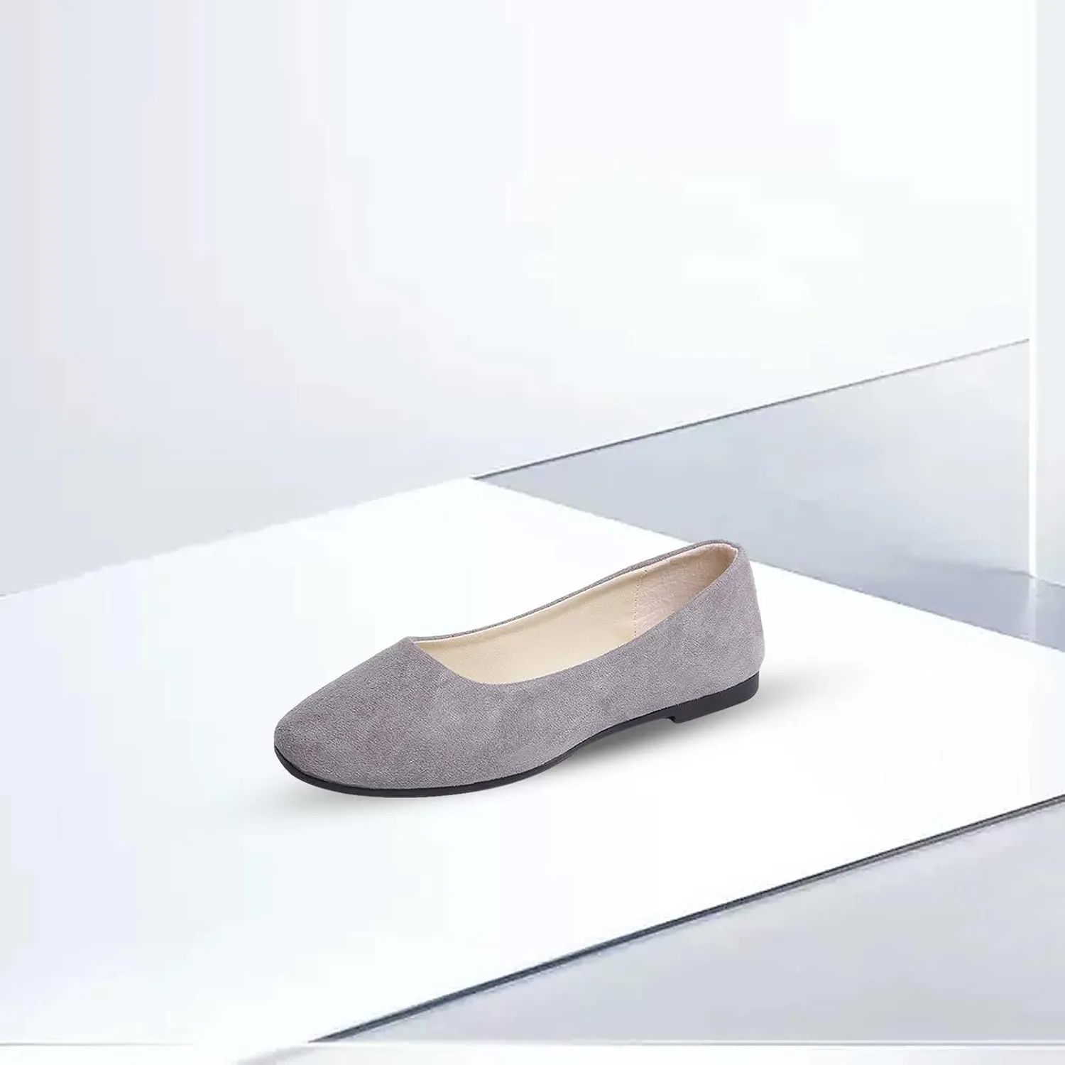 Women's Closed Toe Loafer Flat Soft Faux Suede Work Shoes Ballerina Non Slip Solid Color Single Slip On Shoes