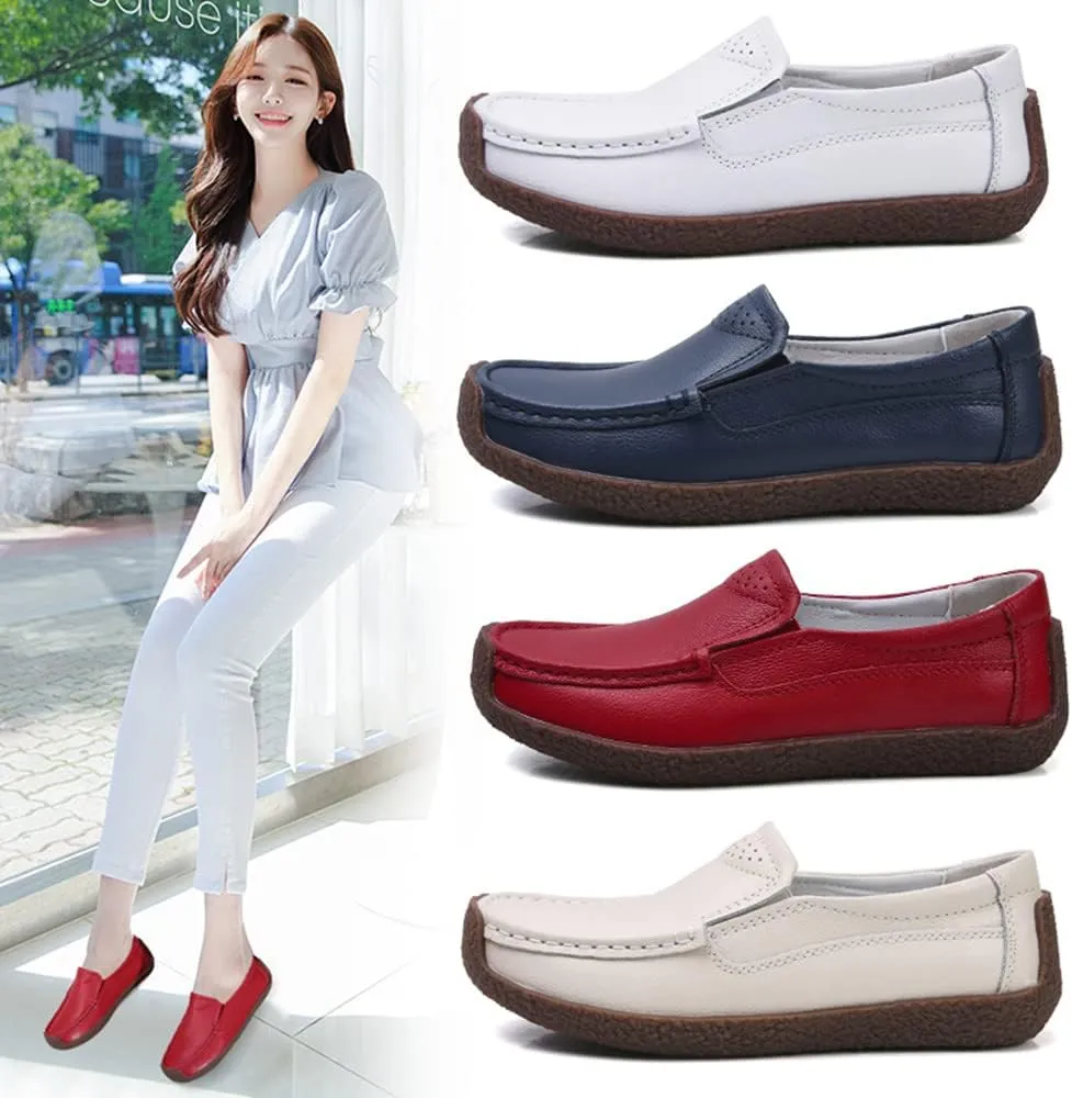 Women's Comfortable Genuine Leather Moccasins Casual Driving Loafers Soft Walking Shoes Women Slip On