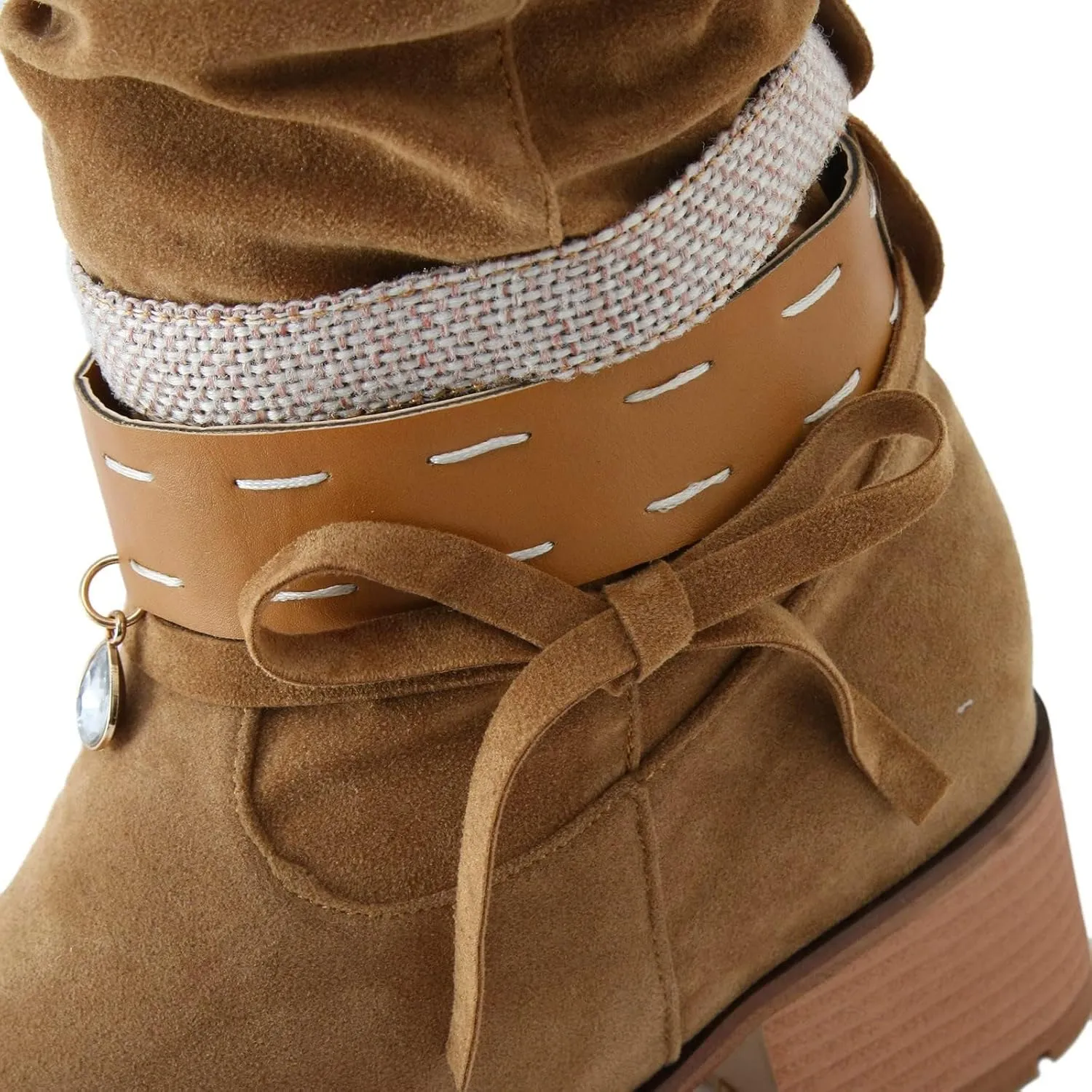Women's Cowboy Knee High Boots Fashion Winter Rounded Toe Mid Chunky Heel Pull On Slouchy Boots with Zippers