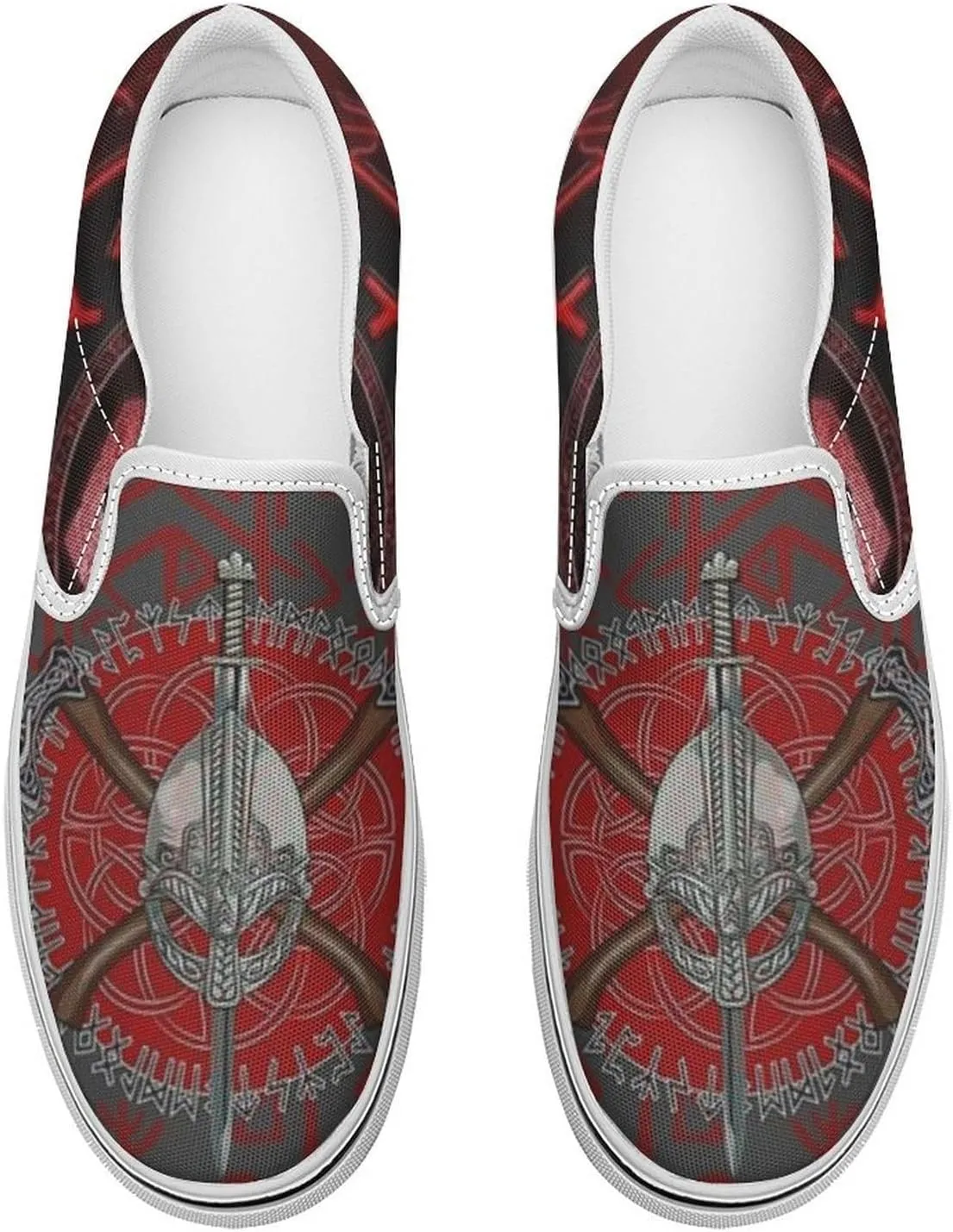 Women's Fashion Slip Ons Sneakers, Casual Canvas Low-Top Walking Shoes, 3D Printed Unique Viking Symbol Comfortable Breathable Street Flats
