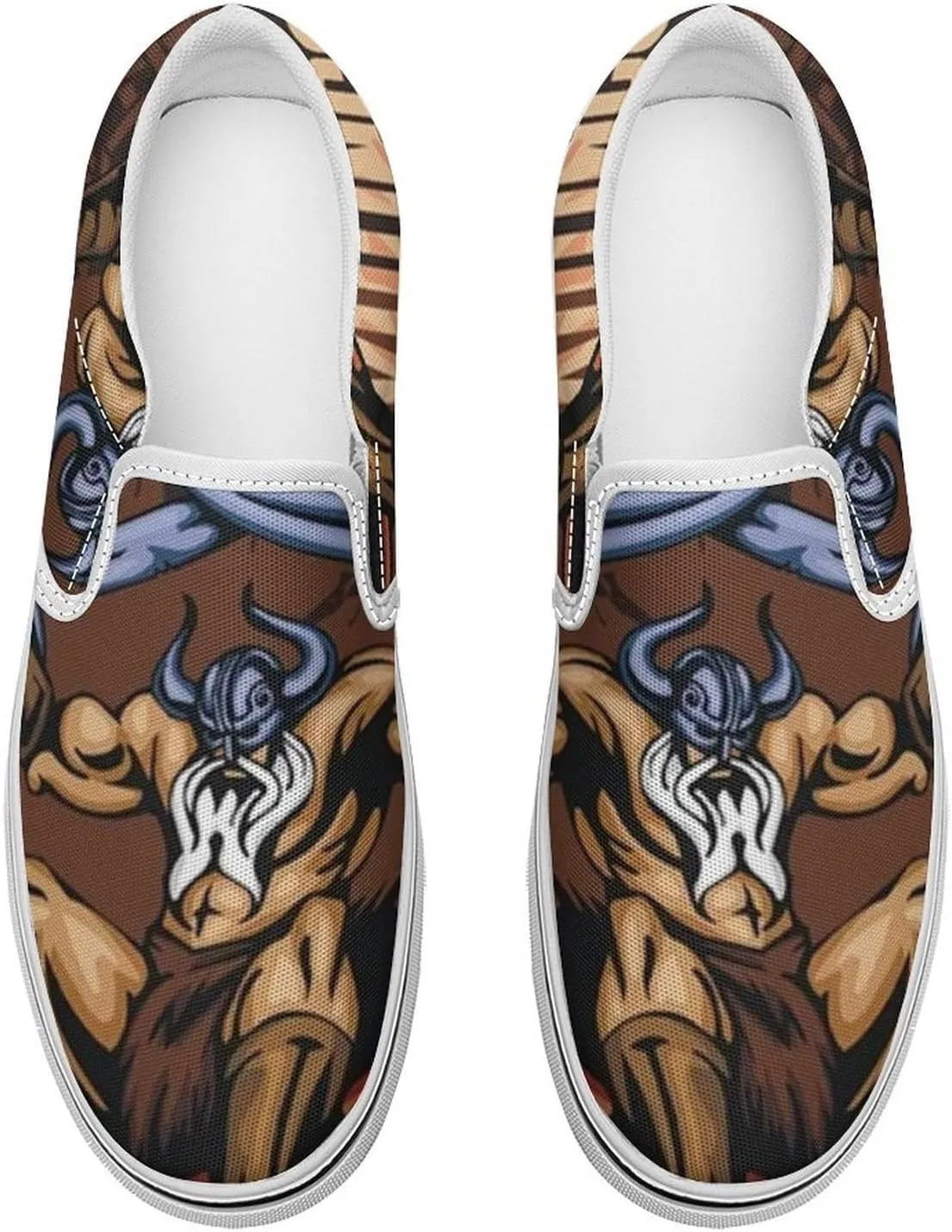 Women's Fashion Slip Ons Sneakers, Casual Canvas Low-Top Walking Shoes, 3D Printed Unique Viking Symbol Comfortable Breathable Street Flats
