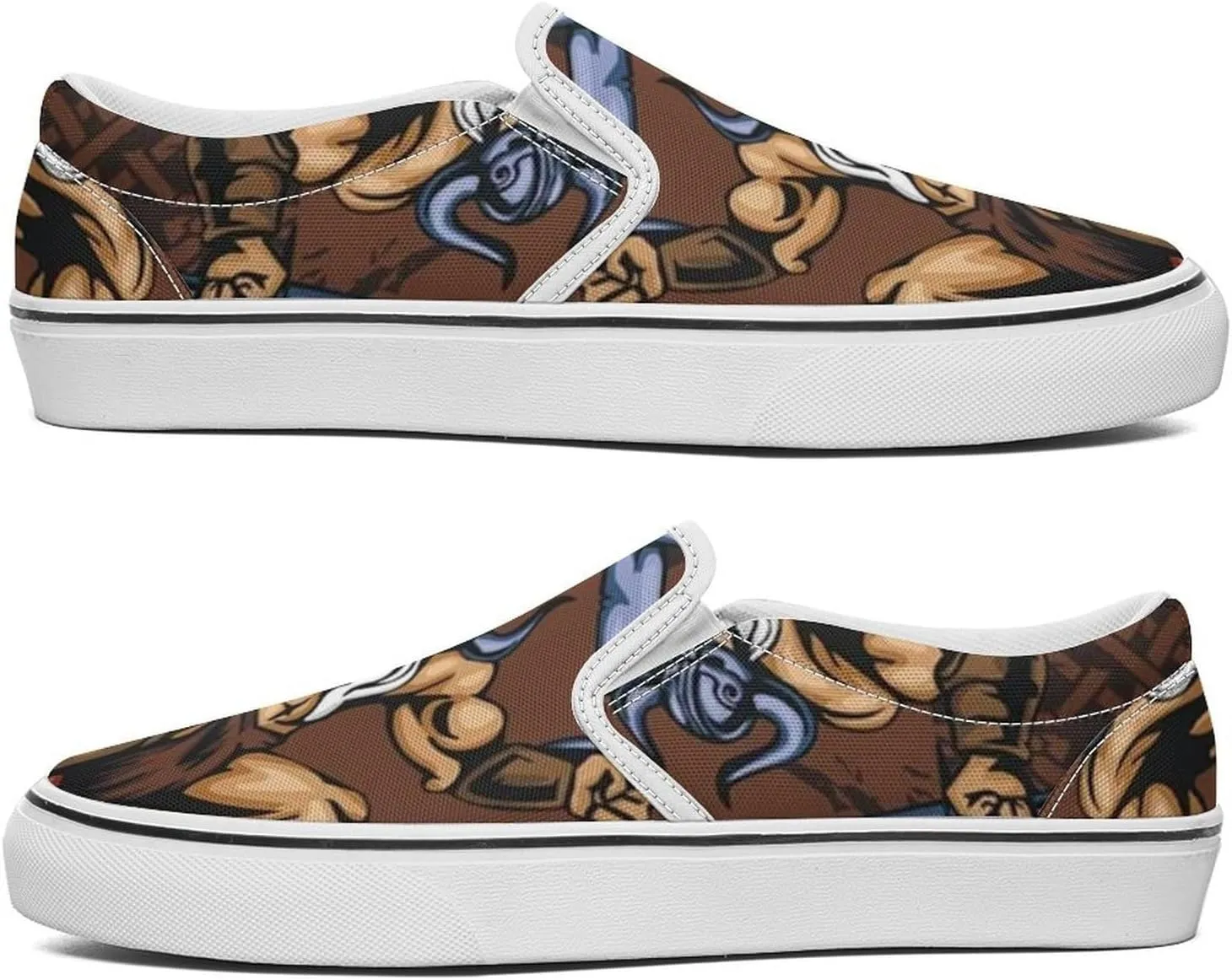 Women's Fashion Slip Ons Sneakers, Casual Canvas Low-Top Walking Shoes, 3D Printed Unique Viking Symbol Comfortable Breathable Street Flats