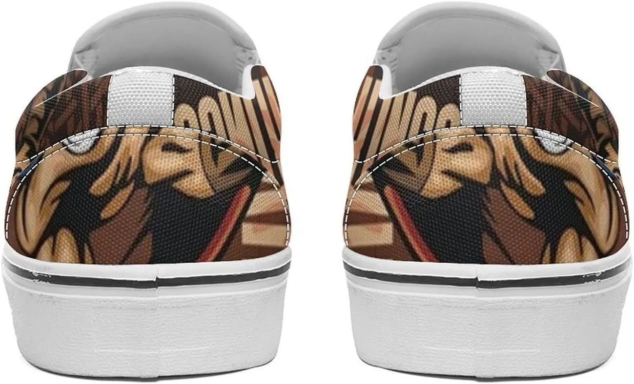 Women's Fashion Slip Ons Sneakers, Casual Canvas Low-Top Walking Shoes, 3D Printed Unique Viking Symbol Comfortable Breathable Street Flats