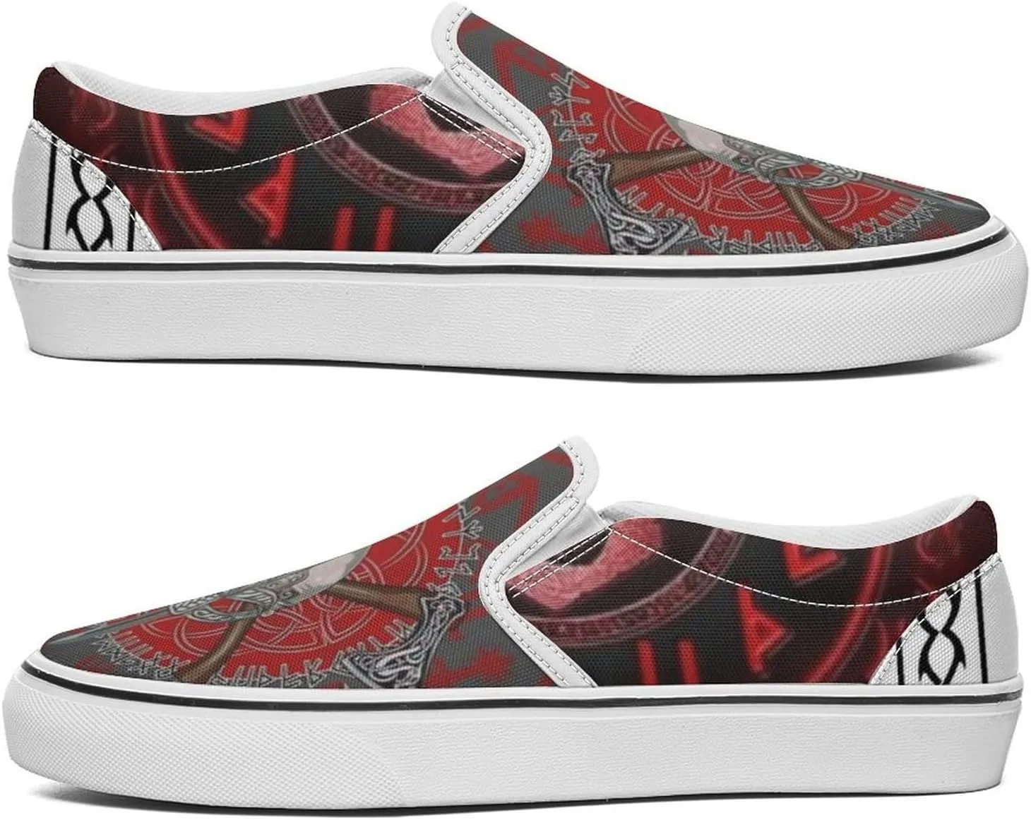 Women's Fashion Slip Ons Sneakers, Casual Canvas Low-Top Walking Shoes, 3D Printed Unique Viking Symbol Comfortable Breathable Street Flats