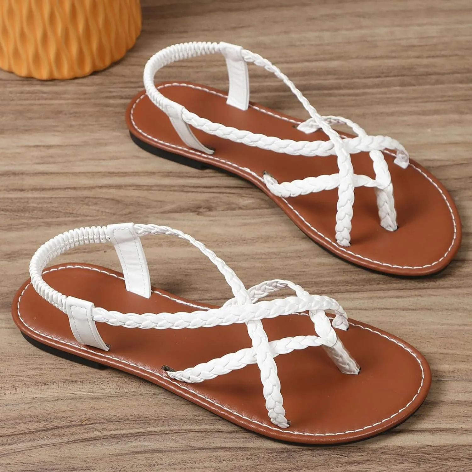 Womens Flat Sandals Strappy Thong Sandals Casual Elastic Strap Flip Flops Slingback Beach Flip Flops