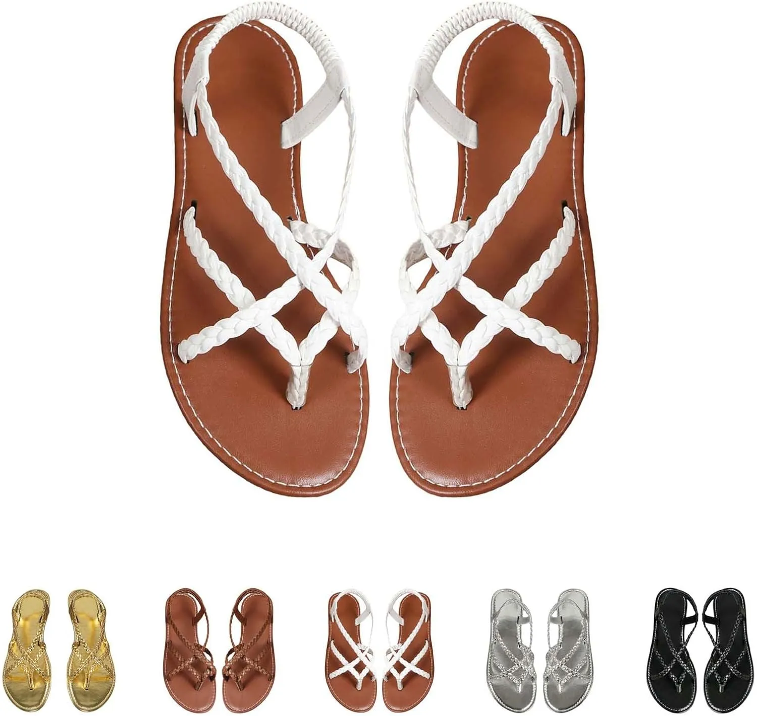 Womens Flat Sandals Strappy Thong Sandals Casual Elastic Strap Flip Flops Slingback Beach Flip Flops