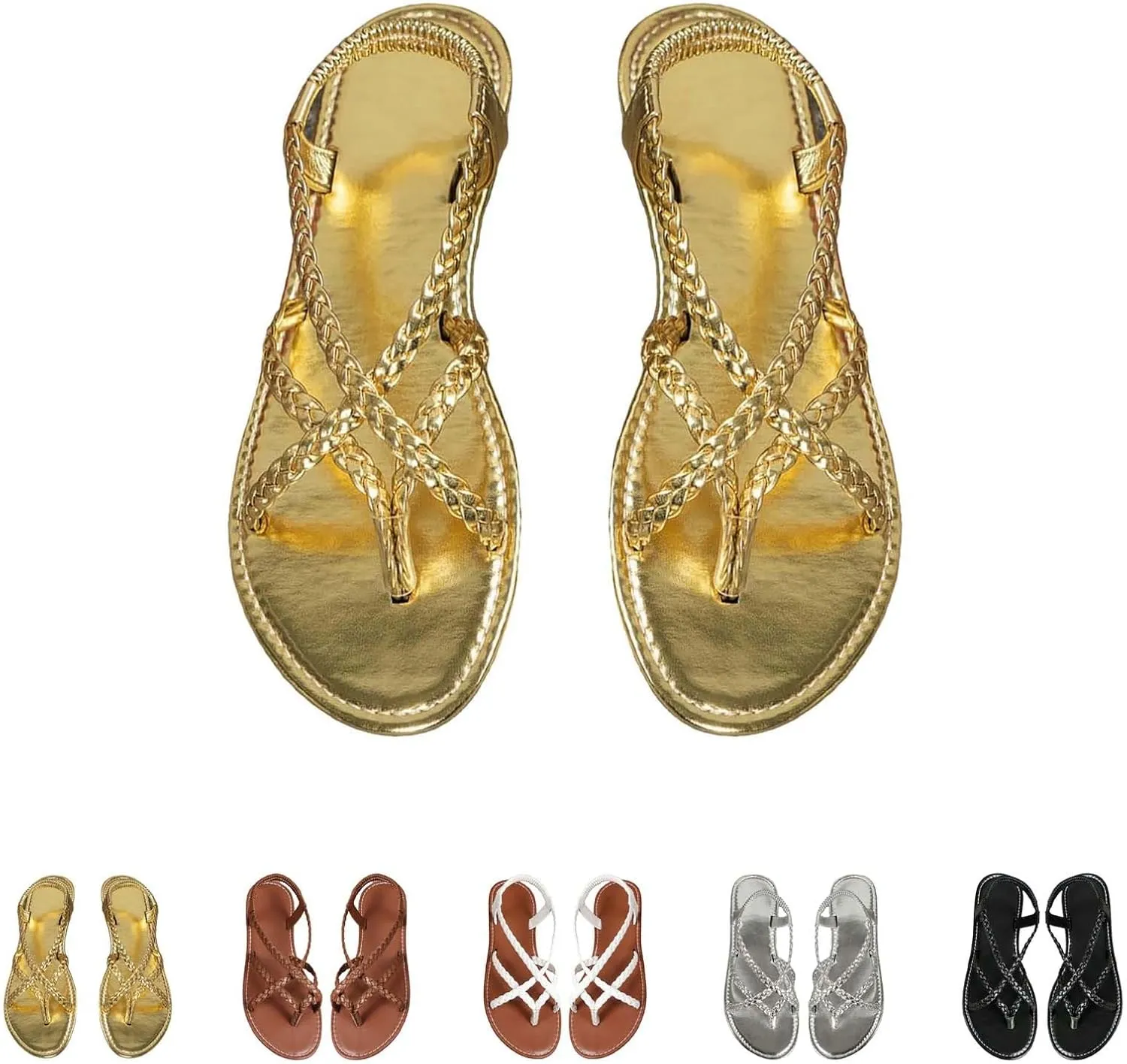 Womens Flat Sandals Strappy Thong Sandals Casual Elastic Strap Flip Flops Slingback Beach Flip Flops