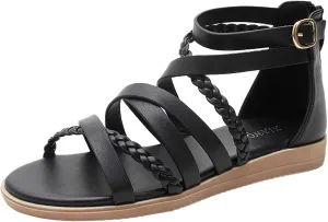 Women's Flat Sandals Zipper Back Ankle Strap Open Toe Sandals Comfort Casual Strappy Sandals (Black, 10)