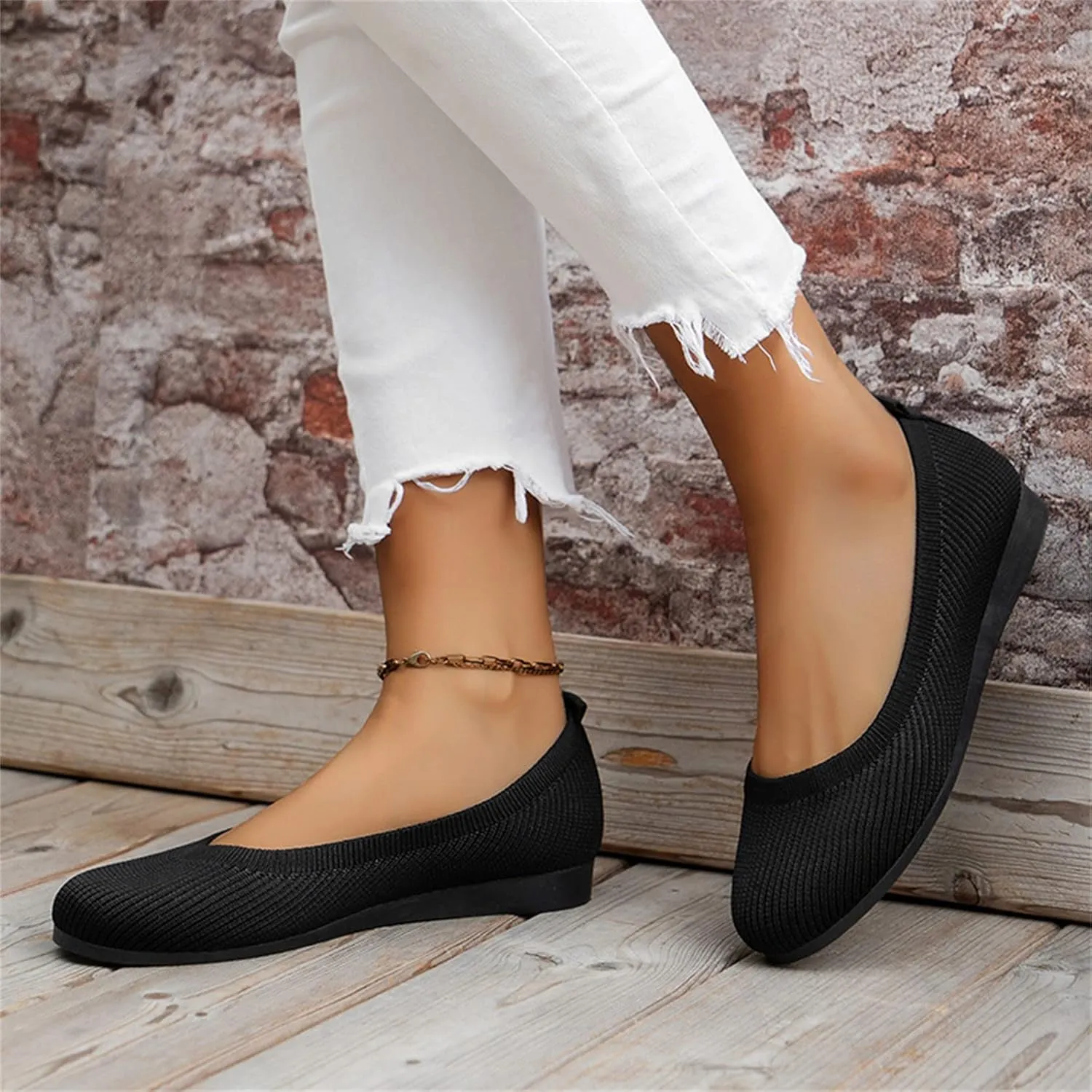 Womens Flat Shoes Knit Ballet Shoes Round Toe Slip on Loafer Casual Business Shoe Comfort Soft Office Flats