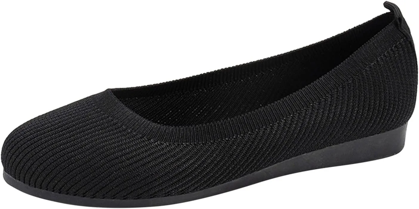 Womens Flat Shoes Knit Ballet Shoes Round Toe Slip on Loafer Casual Business Shoe Comfort Soft Office Flats