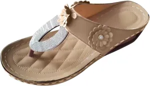 Womens Flip Flops Flower Rhinestones Thong Sandals Summer Casual Clip Toe Sandals Comfortable Walking Shoes Boho Beach Shoes