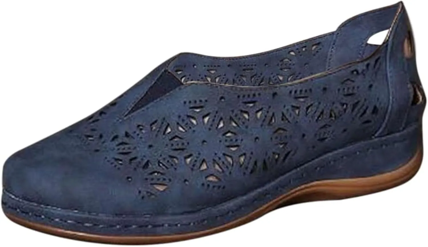 Women's Hollow Out Slip-Ons Loafers Ladies Classic Round Toe Flowers Flat Shoes Comfort Backless Outdoor Anti Slip Orthotic Sandals for Walk Travel