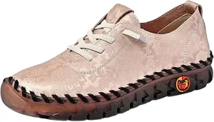 Women's Leather Soft Casual Breathable Walking Running Shoes Comfortable Tennis Shoes Flat Bottom Loafers Non Slip Summer Spring Women's Sneakers