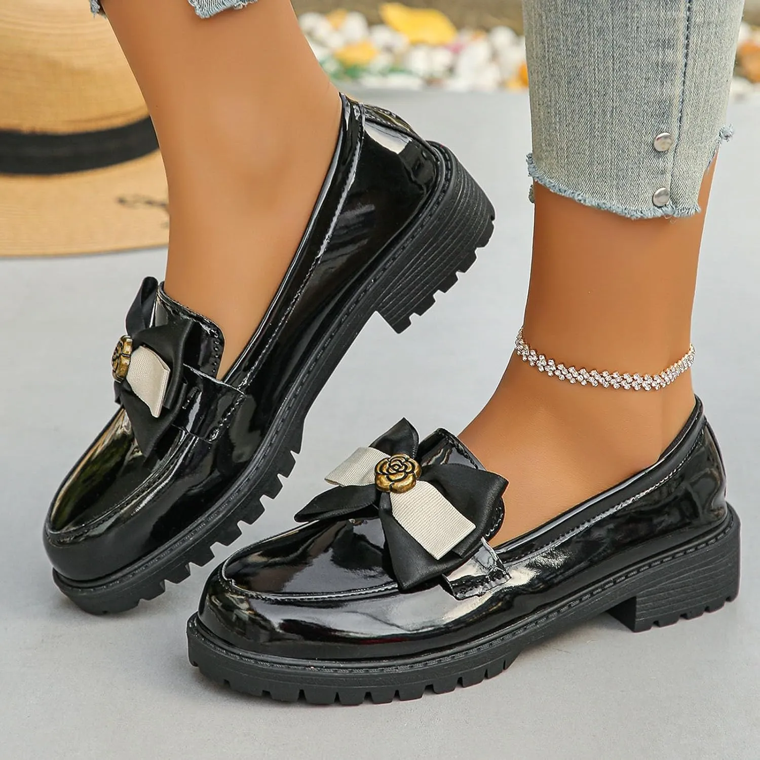 Womens Loafers Platform Slip-On Shoes Comfortable Work Shoes Business Casual Shoes Chunky Leather Penny Loafers