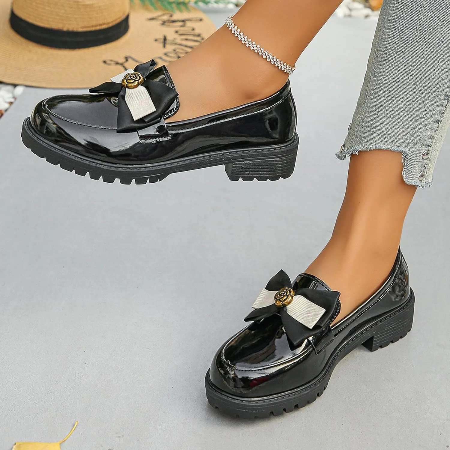 Womens Loafers Platform Slip-On Shoes Comfortable Work Shoes Business Casual Shoes Chunky Leather Penny Loafers
