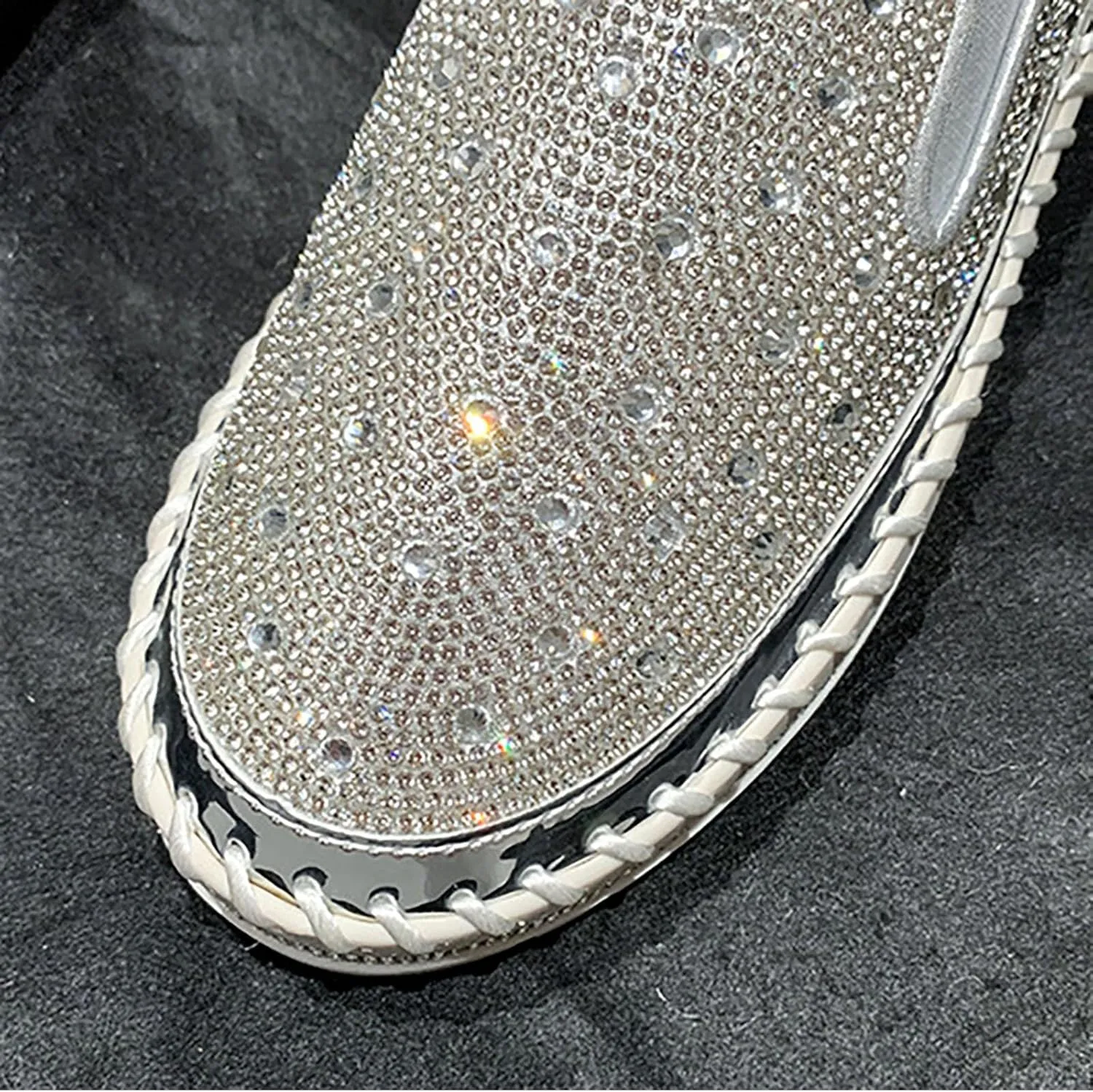 Women's Rhinestone Loafers Soft Thick Bottom Sparkly Banquet Shoes Cushioned Slip-On Ballet Casual Shoes for Men with