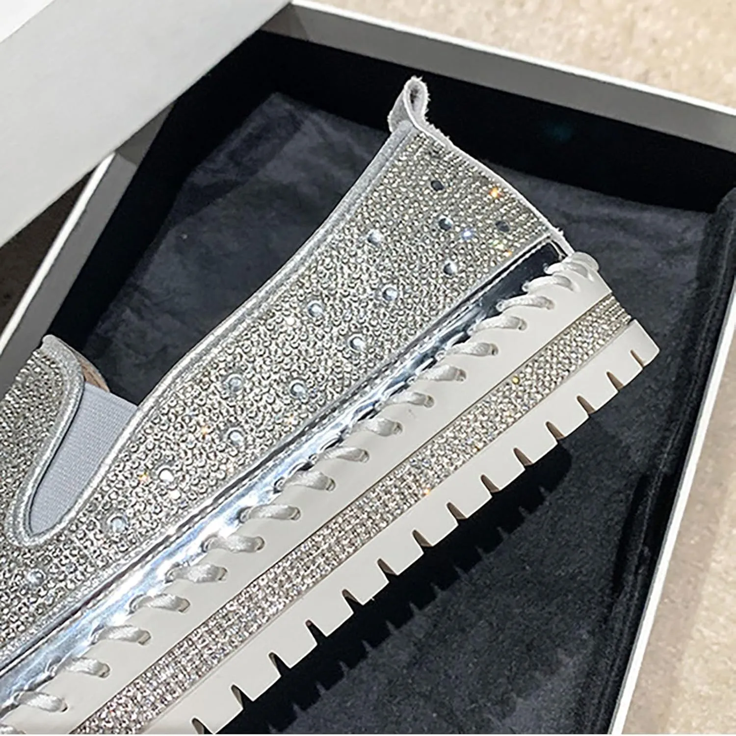 Women's Rhinestone Loafers Soft Thick Bottom Sparkly Banquet Shoes Cushioned Slip-On Ballet Casual Shoes for Men with