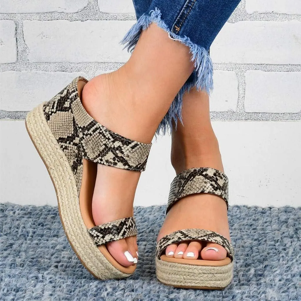 Womens Sandals Dressy, Womens Wedge Sandals Leather Slip on Platform Sandal Comfortable Beach Flats Shoes