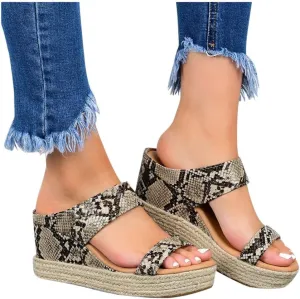 Womens Sandals Dressy, Womens Wedge Sandals Leather Slip on Platform Sandal Comfortable Beach Flats Shoes