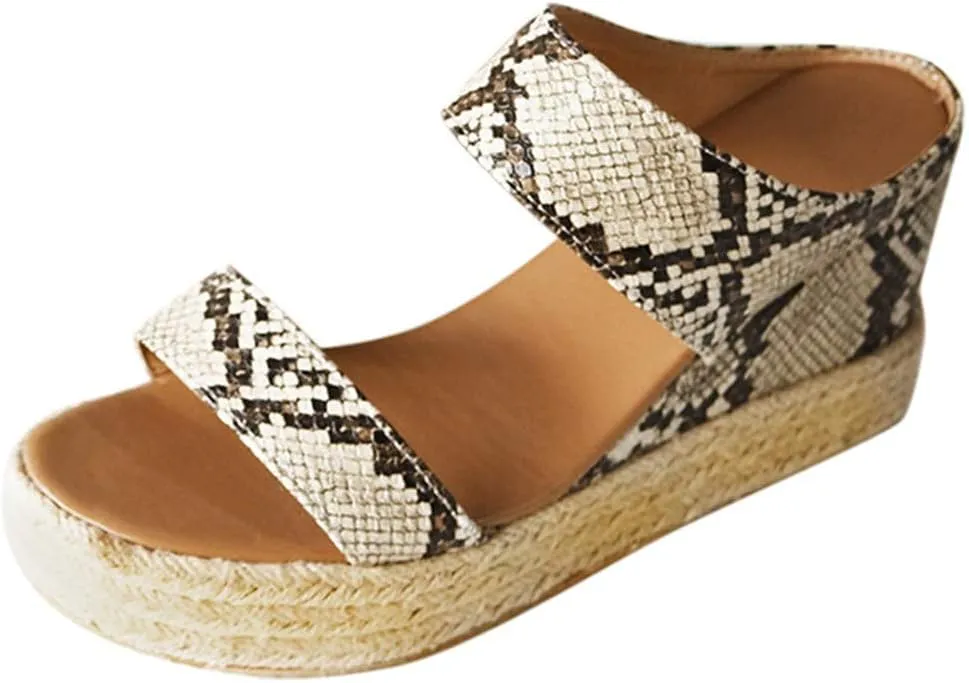 Womens Sandals Dressy, Womens Wedge Sandals Leather Slip on Platform Sandal Comfortable Beach Flats Shoes