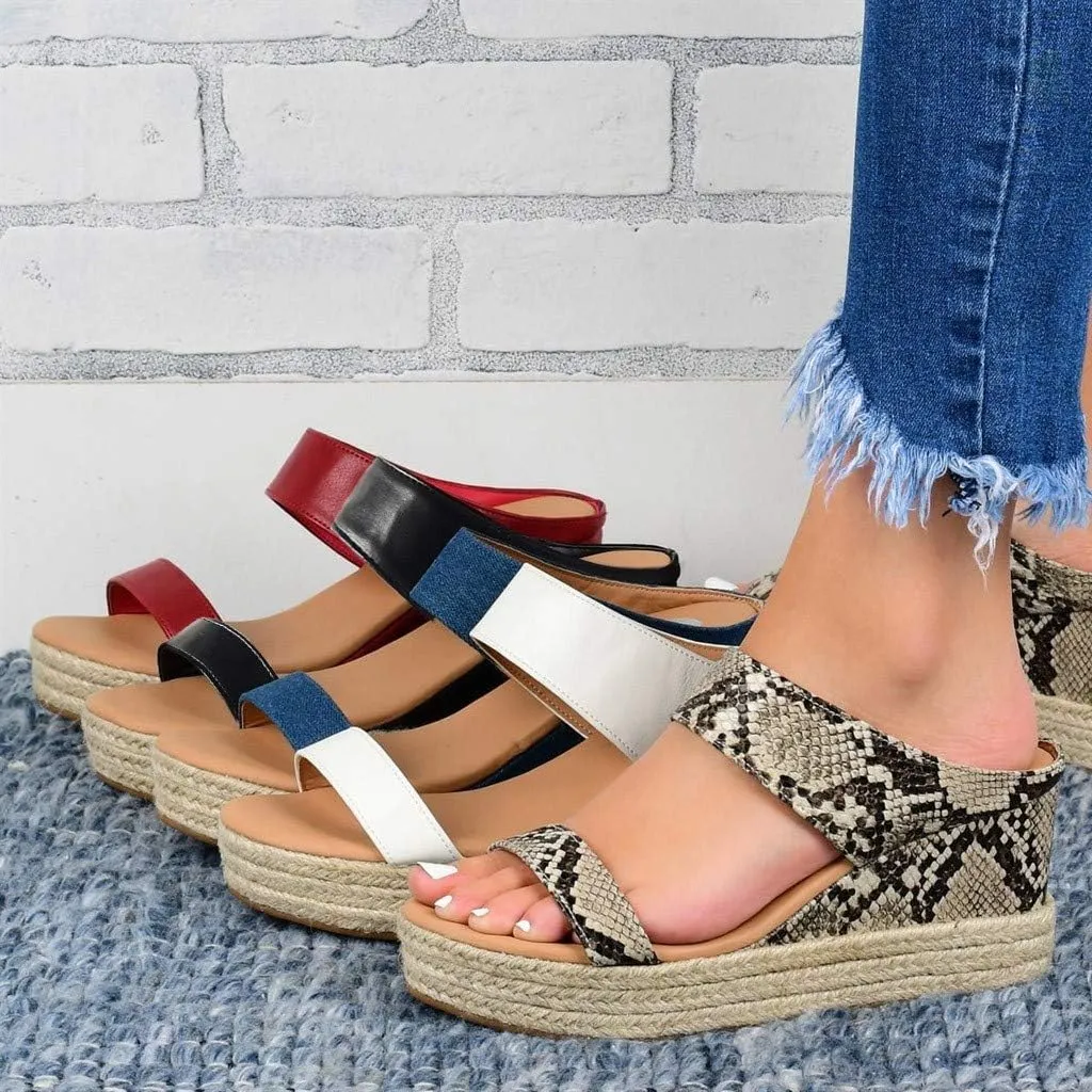 Womens Sandals Dressy, Womens Wedge Sandals Leather Slip on Platform Sandal Comfortable Beach Flats Shoes