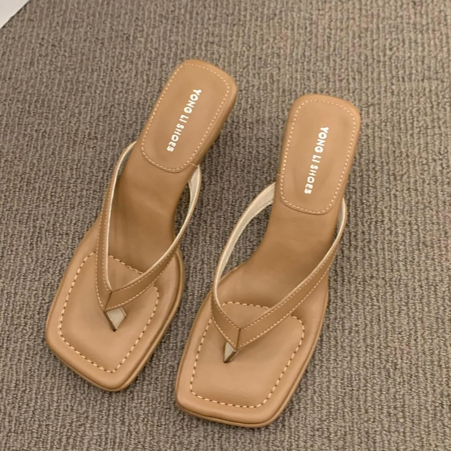 Womens Sandals Low Strappy Lace up Heels Open Square Toe Thong Ankle Strap Heels Sexy Fashion Comfort Dress Shoes