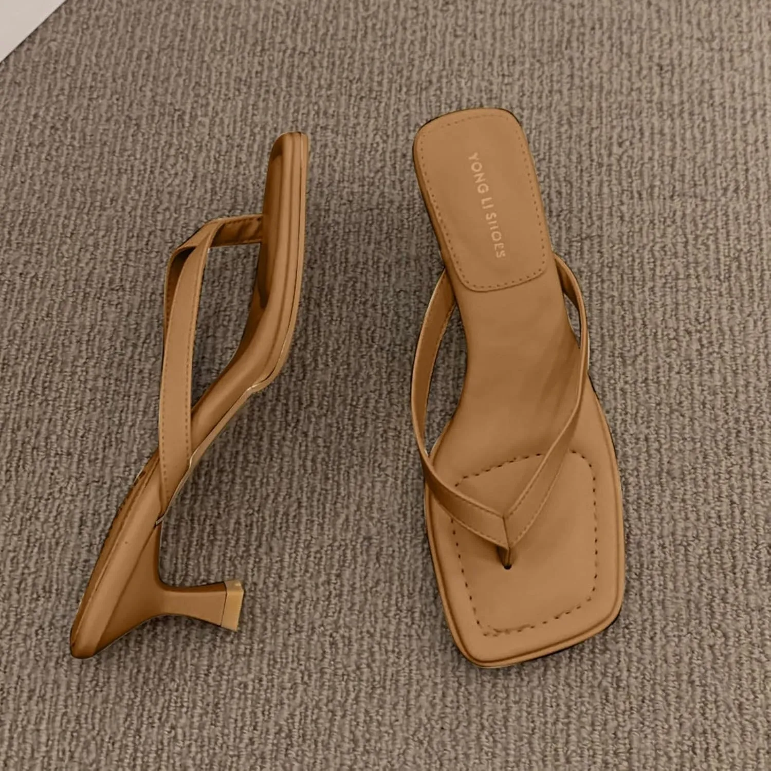 Womens Sandals Low Strappy Lace up Heels Open Square Toe Thong Ankle Strap Heels Sexy Fashion Comfort Dress Shoes