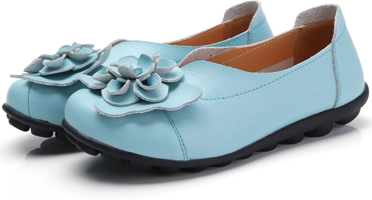 Women's Slip-On Loafers Casual Leather Loafers Comfortable Walking Shoes Casual Work Shoes Dressy Flats Shoe