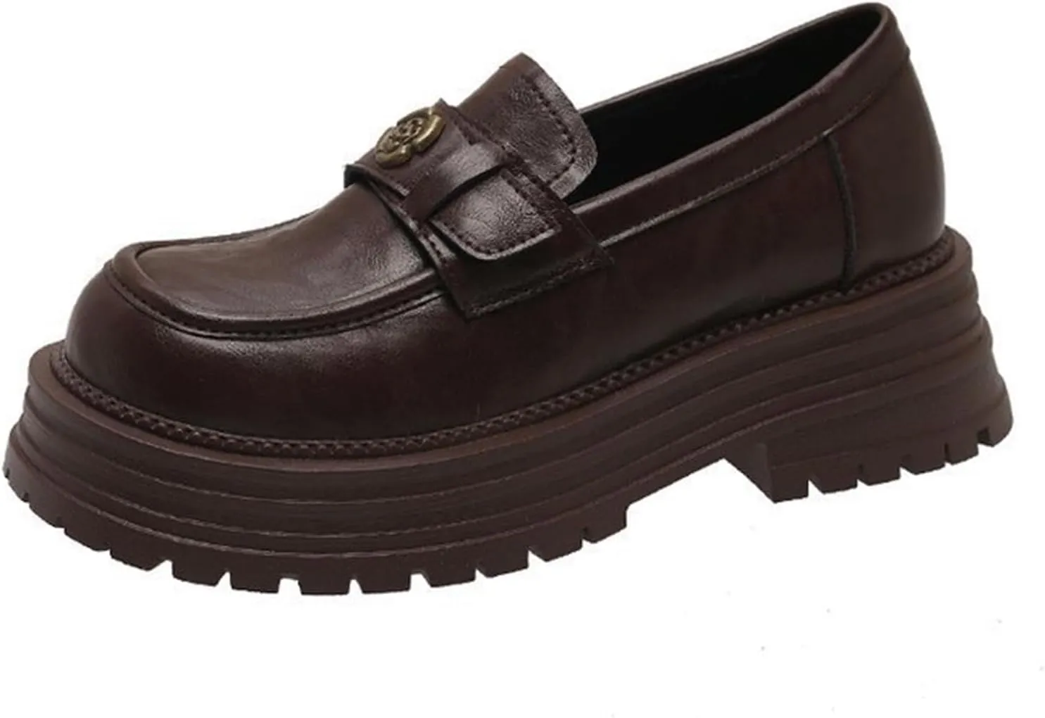 Women's Spring Vintage Platform Slip-On Loafers - Stylish Thick-Soled Leather Shoes in Collection for A Retro Look