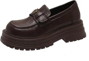 Women's Spring Vintage Platform Slip-On Loafers - Stylish Thick-Soled Leather Shoes in Collection for A Retro Look