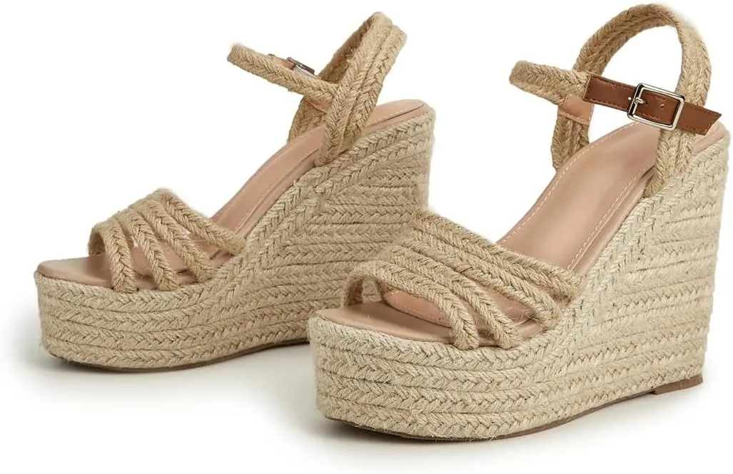 Womens Summer Espadrille Heel Platform Wedge Sandals Hemp Rope Outsole Comfort Csaual Shoes