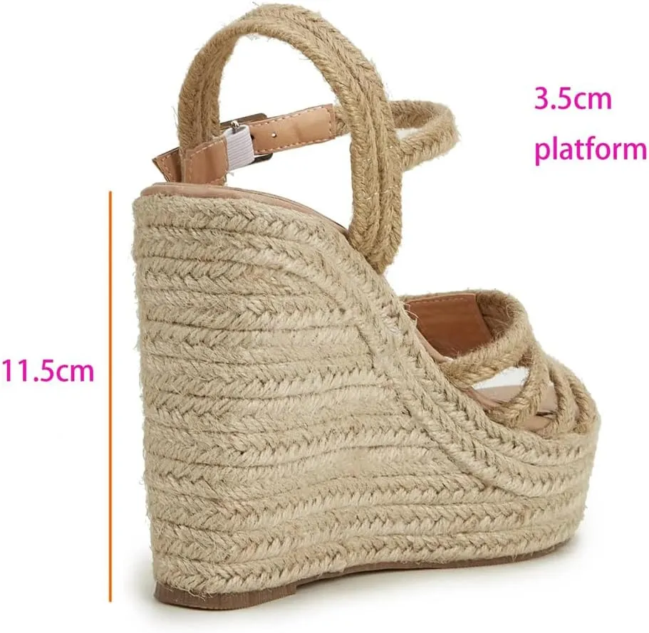 Womens Summer Espadrille Heel Platform Wedge Sandals Hemp Rope Outsole Comfort Csaual Shoes