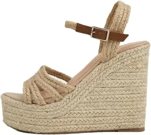 Womens Summer Espadrille Heel Platform Wedge Sandals Hemp Rope Outsole Comfort Csaual Shoes