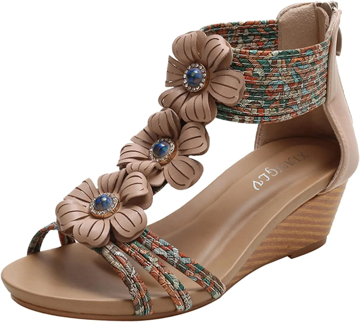 Women's Summer Fashion Flat Sandals Rhinestone Open Toe Slip on Casual Sandal Comfortable Walking Sandals