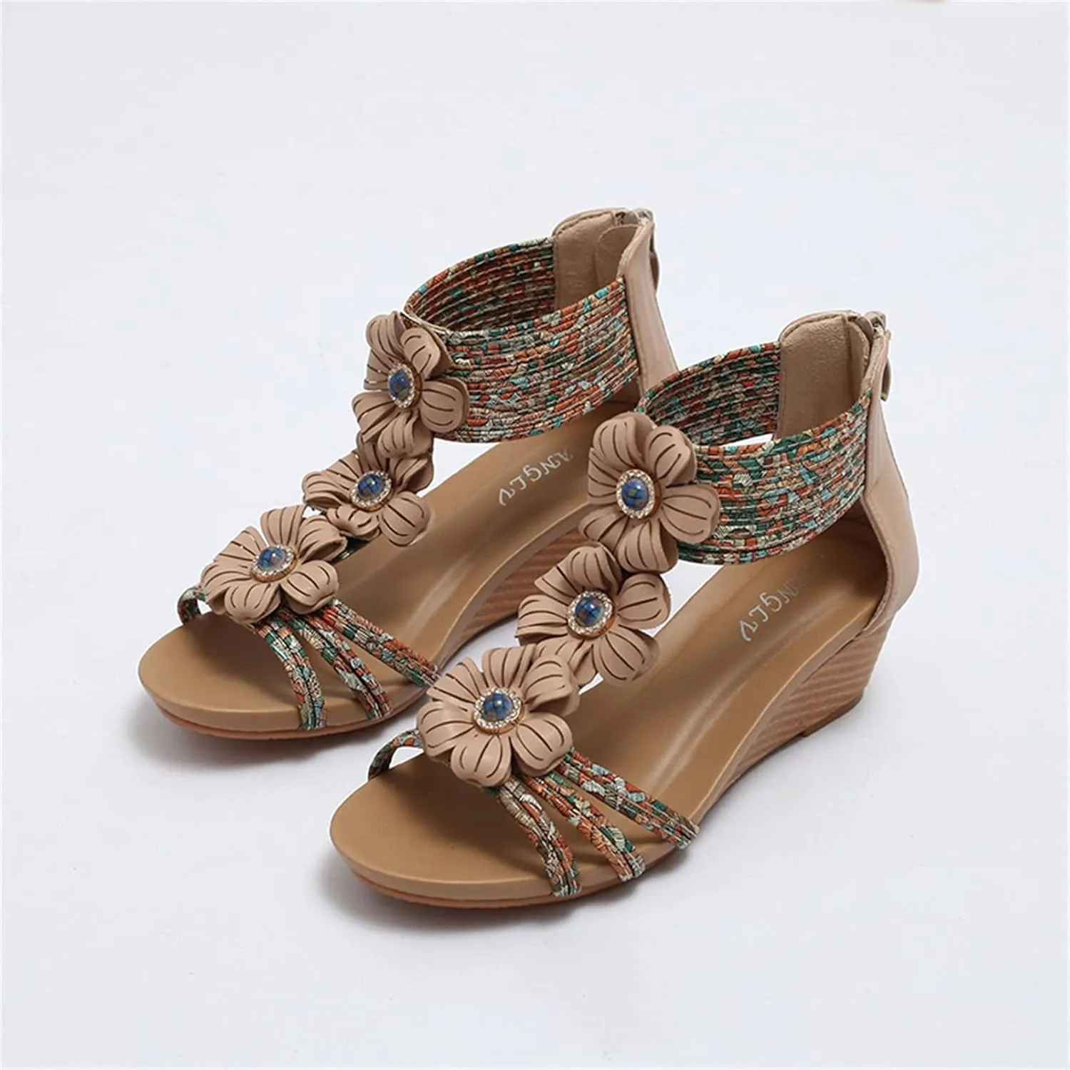 Women's Summer Fashion Flat Sandals Rhinestone Open Toe Slip on Casual Sandal Comfortable Walking Sandals