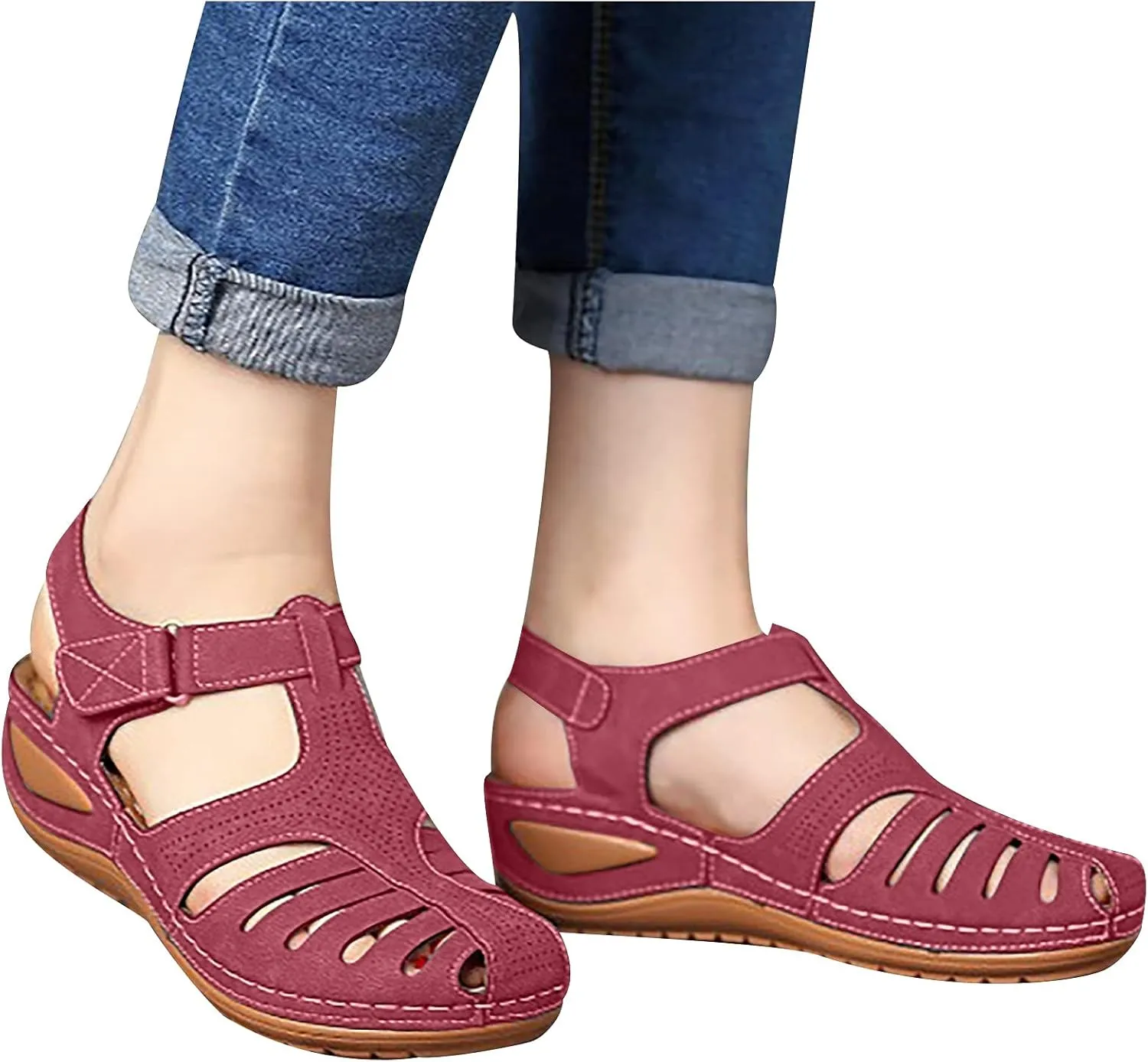 Womens Summer Sandals Casual Bohemia Gladiator Closed Toe Wedge Shoes Comfort Ankle Strap Slip On Platform Sandals