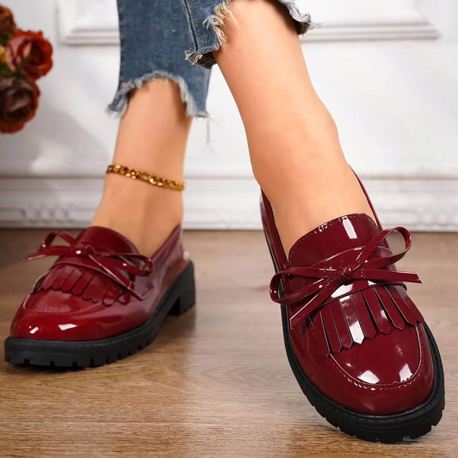 Women's Tassel Loafer, Chunky Loafers for Women Platform Chunky Loafers Comfort Slip On Dressy Business Casual Shoes
