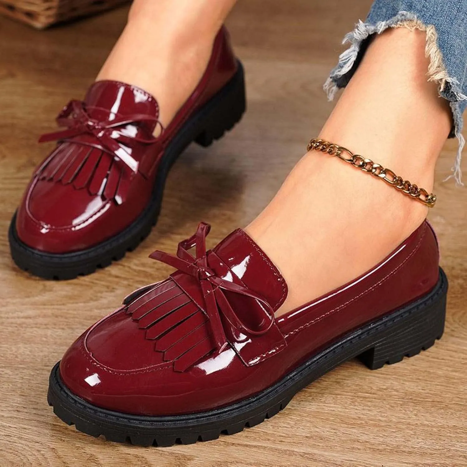 Women's Tassel Loafer, Chunky Loafers for Women Platform Chunky Loafers Comfort Slip On Dressy Business Casual Shoes