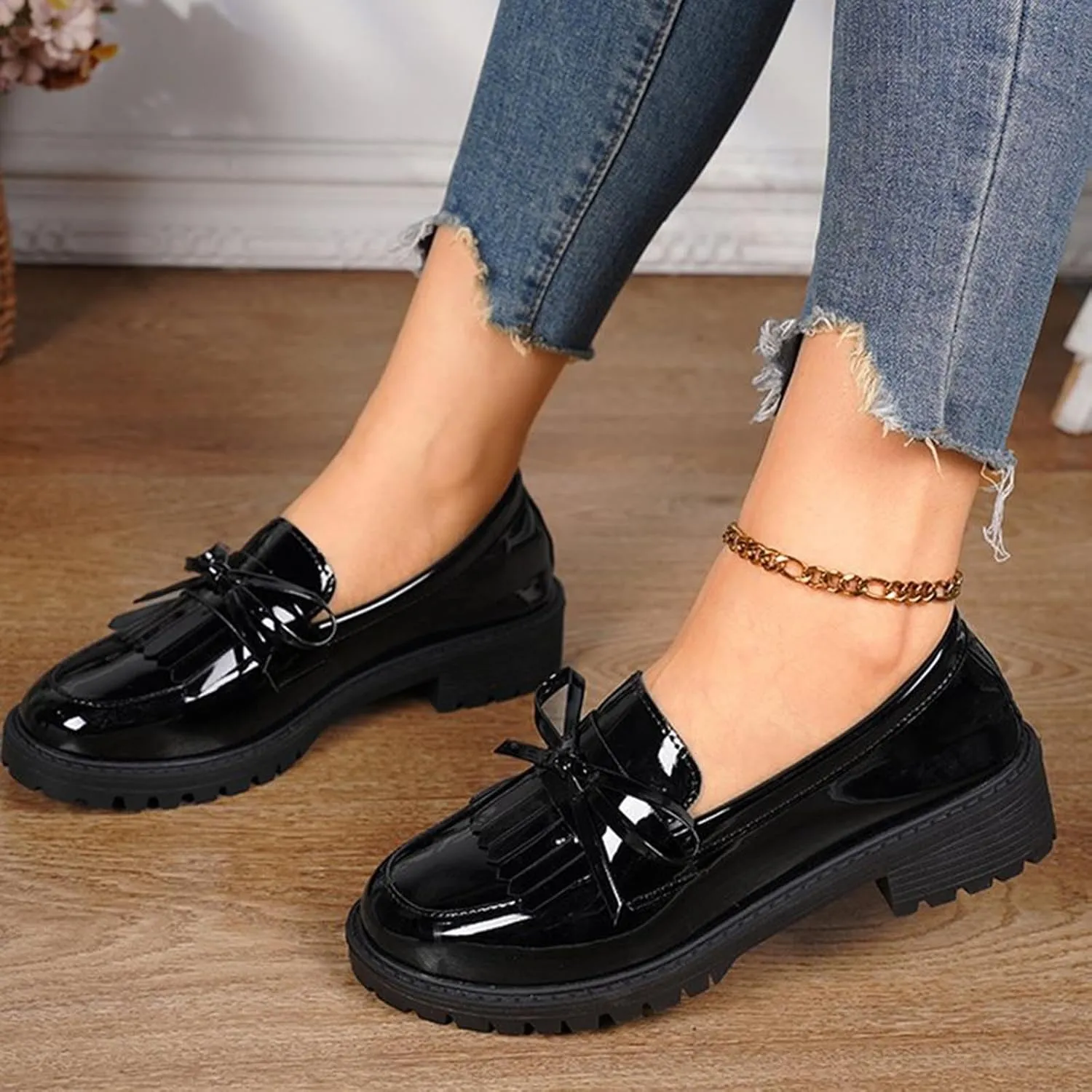 Women's Tassel Loafer, Chunky Loafers for Women Platform Chunky Loafers Comfort Slip On Dressy Business Casual Shoes