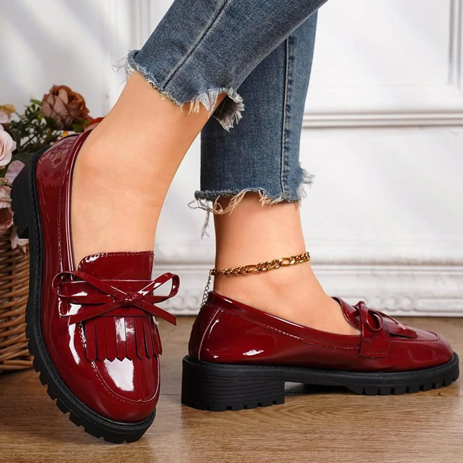 Women's Tassel Loafer, Chunky Loafers for Women Platform Chunky Loafers Comfort Slip On Dressy Business Casual Shoes