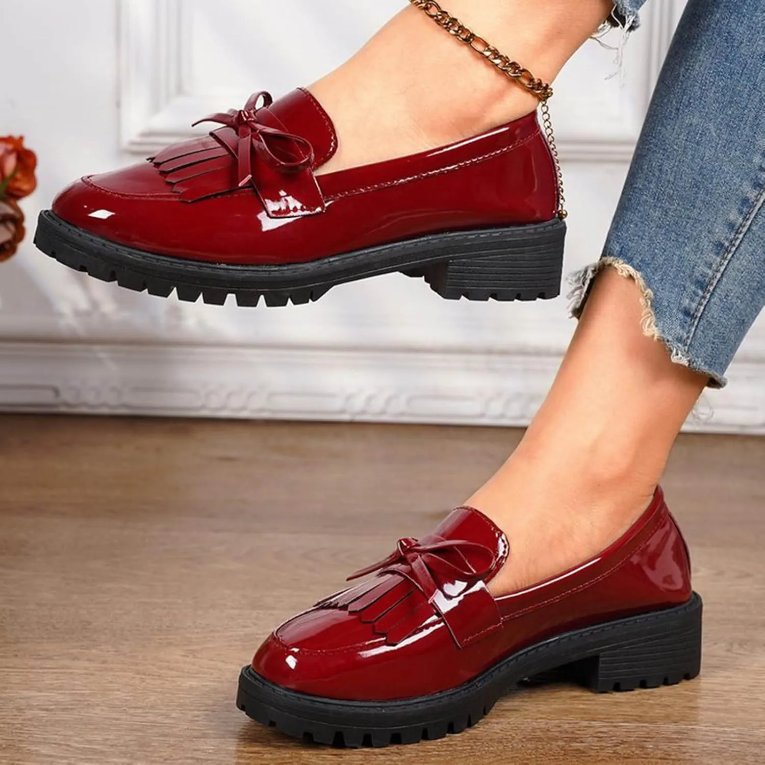 Women's Tassel Loafer, Chunky Loafers for Women Platform Chunky Loafers Comfort Slip On Dressy Business Casual Shoes