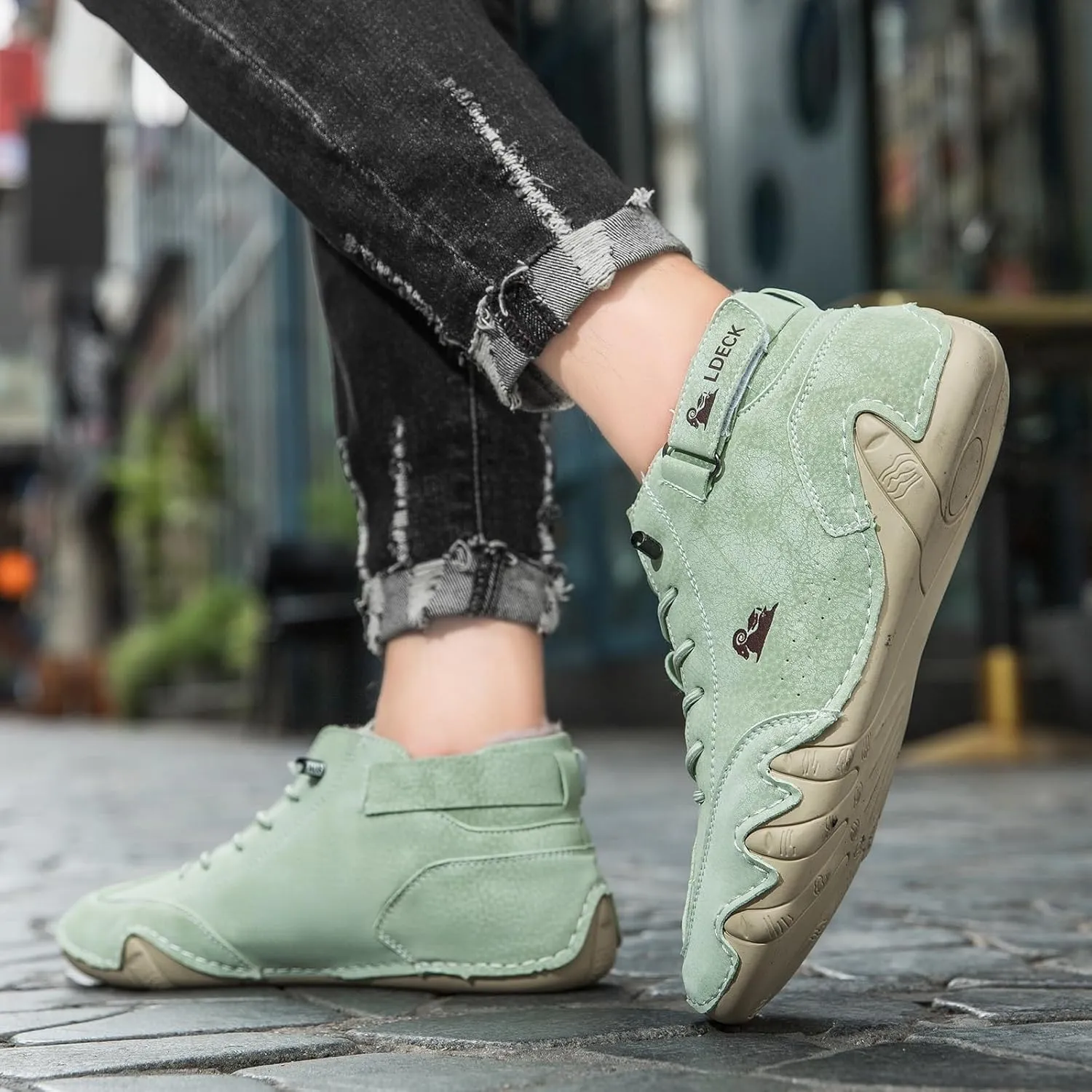 Women's Ultra-Comfortable Non-Slip Winter Barefoot Shoes Made Outdoor Lightweight Beck Shoes Women Soft Leather Chukka Boots Warm Lined Winter Hiking Walking Snow Boots(Light Green,US 7.5)