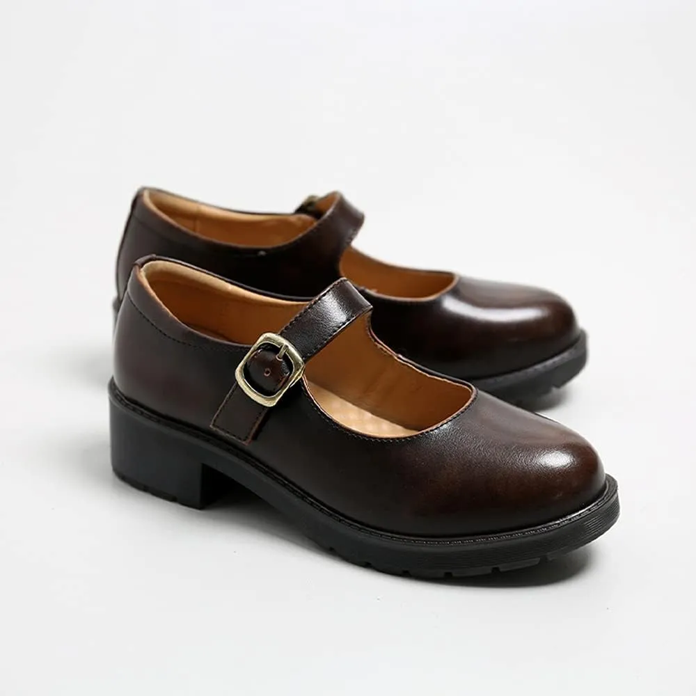 Women's Vintage Black/Brown Mary Jane Flats JK Uniform Dress Shoes