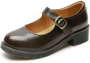 Women's Vintage Black/Brown Mary Jane Flats JK Uniform Dress Shoes
