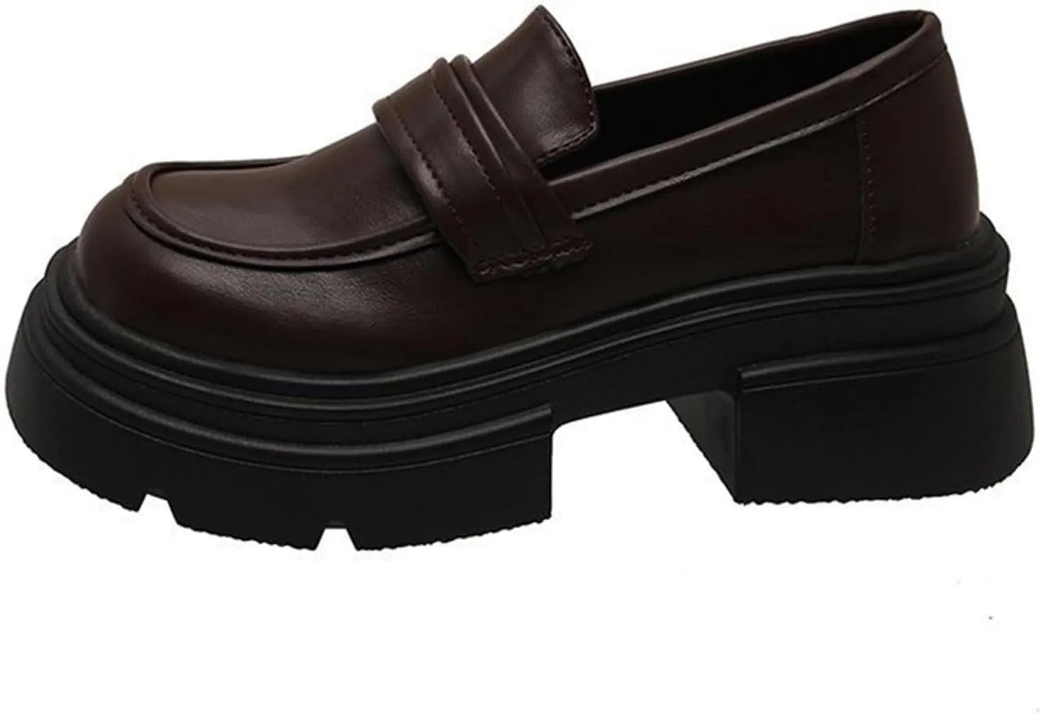 Women's Vintage Mary Jane Loafers with Thick Sole for Spring, Retro Chunky Heel Slip-On Leather Shoes - Classic and Comfortable Style,Brown-36