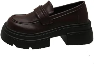 Women's Vintage Mary Jane Loafers with Thick Sole for Spring, Retro Chunky Heel Slip-On Leather Shoes - Classic and Comfortable Style,Brown-36