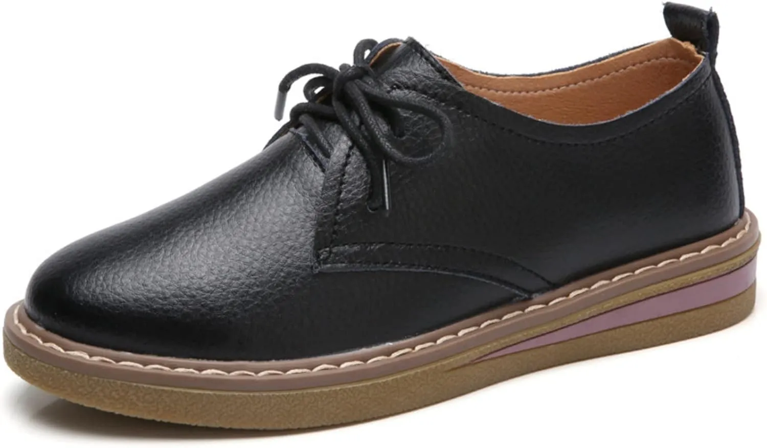 Women's Vintage Oxford Shoe，Perforated Lace-up Round Toe Leather Low Heel Classic Brogues Shoe